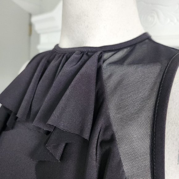 bebe Black Sleeveless Top With Mesh and Keyhole Back, Size Small - Picture 7 of 13